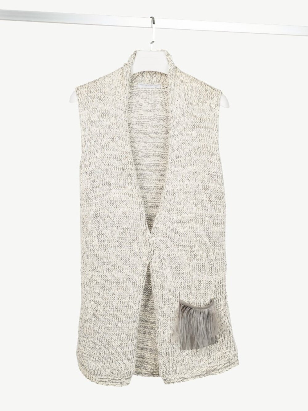Fabiana Filippi White & Grey Cotton-Knit Feather-Pocket Vest